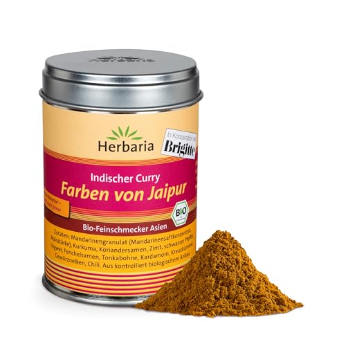 Herbaria Farben von Jaipur bio 80g M-Dose - fertige Bio-Curry Gewürzmischung für indische Gerichte - mit erlesenen Zutaten - in nachhaltiger Aromaschutz-Dose von Herbaria