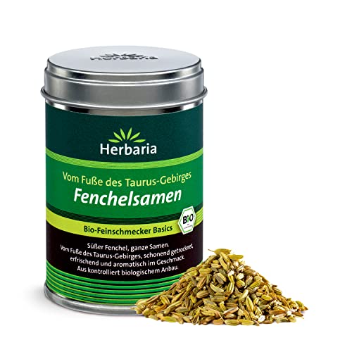 Herbaria Fenchelsamen 40g M-Dose – Bio Fenchelsamen ganz – Bio Gewürze zum Würzen von Salat, Kohl, Fisch und Gemüse und als Brotgewürz – in nachhaltiger Aromaschutzdose von Herbaria