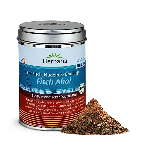 Herbaria Fisch Ahoi bio 85g M-Dose – fertiges Bio-Gewürzsalz für gebratene oder gegrillte Fischgerichte, Meeresfrüchte und Bratlinge – in nachhaltiger Aromaschutz-Dose von Herbaria