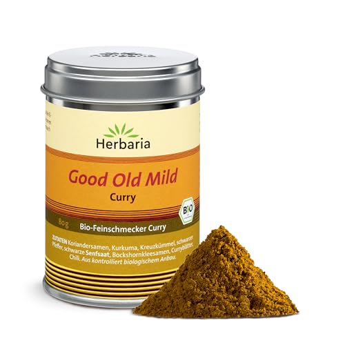 Herbaria Good Old Mild Curry bio 80g M-Dose – Currypulver, Currymischung - Bio-Gewürzmischung für klassische Curry-Spezialitäten z.B. Currywurst - erlesenen Zutaten in nachhaltiger Aromaschutz-Dose von Herbaria