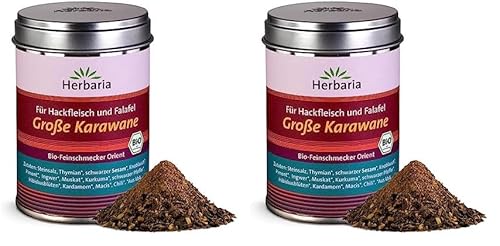 Herbaria Große Karawane bio 90g M-Dose – fertiges Bio-Gewürzsalz für orientalische Hackfleischgerichte und vegane Varianten wie Falafel oder Bratlinge – in nachhaltiger Aromaschutz-Dose von Herbaria