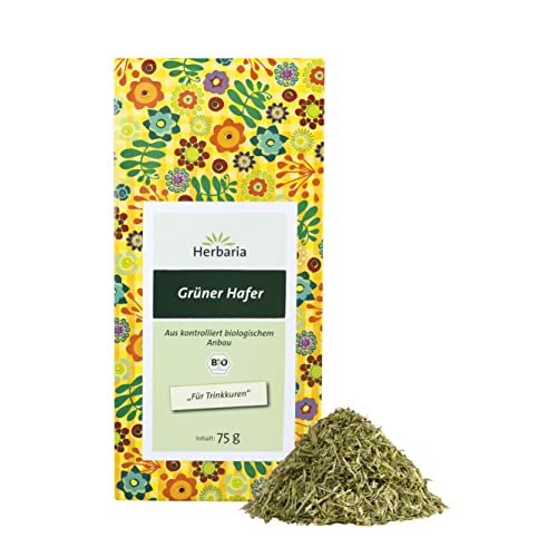 Herbaria Grüner Hafer Tee bio 75g – 100% Bio-Kräutertee lose – Bio-Grüner-Hafer Tee lose - natürlicher wohltuender Teegenuss - klimaneutral. von Herbaria