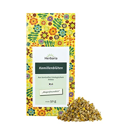 Herbaria Kamillenblüten Tee bio 50g – 100% Bio-Kräutertee lose – Bio-Kamillentee lose - natürlicher wohltuender Teegenuss - klimaneutral von Herbaria