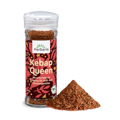 Herbaria Kebap Queen bio 40g Streuer – fertiges Bio-Gewürz für orientalische Grill- & Pfannengerichte - Kebap Gewürz - mit erlesenen Zutaten - im praktischen Glas-Gewürzstreuer von Herbaria