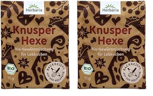 Herbaria Knusperhexe bio 10g Sachet – fertige Bio-Gewürzmischung für Lebkuchen, Spekulatius, Zimtsterne – Backgewürz für Weihnachtsbäckerei mit erlesenen Zutaten – praktisch portioniert verpackt Herbaria Knusperhexe bio 10g Sachet – fertige Bio-Gewürzmischung für Lebkuchen, Spekulatius, Zimtsterne – Backgewürz für Weihnachtsbäckerei mit erlesenen Zutaten – praktisch portioniert verpackt von Herbaria