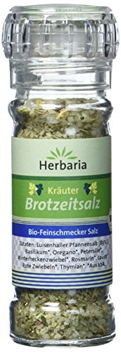 Herbaria Kräuter Brotzeitsalz bio 75g Mühle – 2er Pack – Bio-Brotzeitsalz, Bio-Kräutersalz, Bio-Gewürzsalz - für die Brotzeit, zum Würzen von Gemüse, Salat und Suppen – mit Luisenhaller-Pfannensalz von Herbaria