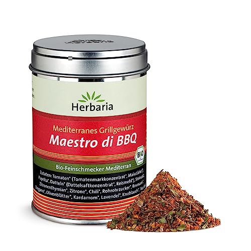 Herbaria Maestro di BBQ bio 70g M-Dose - fertige Bio-Gewürzmischung für Grillmeister - mediterranes Grillgewürz - mit erlesenen Zutaten - in nachhaltiger Aromaschutz-Dose von Herbaria