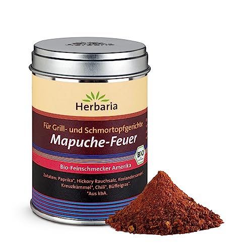 Herbaria Mapuche-Feuer bio 95g M-Dose - fertige Bio-Gewürzmischung BBQ und Gerichte aus dem Schmortopf – Grillgewürz – BBQ-Gewürz - mit erlesenen Zutaten - in nachhaltiger Aromaschutz-Dose von Herbaria