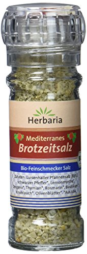 Herbaria Mediterranes Brotzeitsalz bio 80g Mühle – 2er Pack – Bio-Brotzeitsalz, Bio-Kräutersalz, Bio-Gewürzsalz - für mediterrane Gerichte wie Pizza, Pasta und Antipasti – mit Luisenhaller-Pfannensalz von Herbaria
