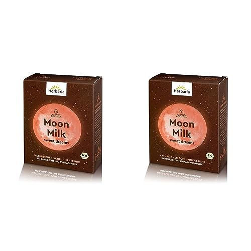 Herbaria Moon Milk sweet dreams bio 5x5g - ayurvedisch inspirierte Bio-Gewürzmischung mit Ashwagandha - für Entspannungs- & Schlummertrunk - leckerer Kakao & Zimt Geschmack (Packung mit 2) von Herbaria