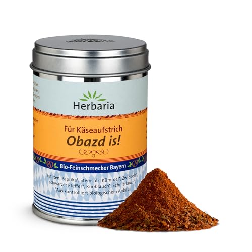 Herbaria Obazd is! bio 90g M-Dose – Bio-Gewürzmischung bayerischen Biergartenklassiker Obazda – für Brotaufstriche, Käsegerichte, Käsefondue – Raclette Gewürz - in nachhaltiger Aromaschutz-Dose von Herbaria