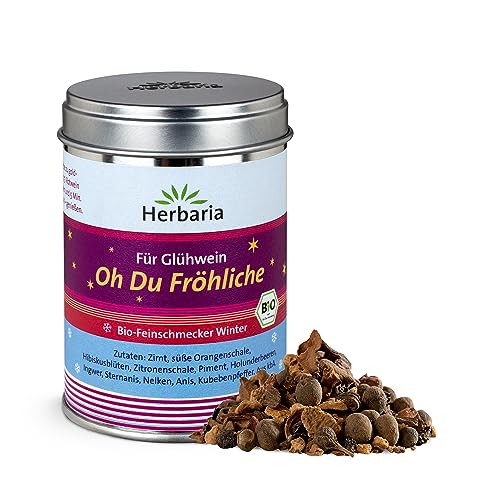 Herbaria Oh Du Fröhliche bio 70g M-Dose – Bio-Gewürzmischung für Glühwein, Punsch, Feuerzangenbowle und winterlichen Teegenuss – mit erlesenen Zutaten - in nachhaltiger Aromaschutz-Dose von Herbaria