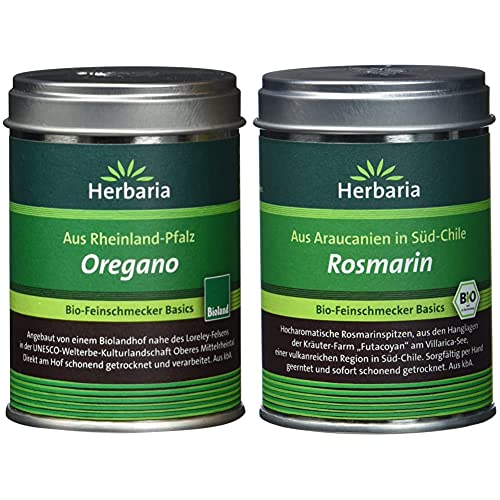 Herbaria Oregano gerebelt, 1er Pack (1 x 20 g Dose) - Bio & Rosmarin geschnitten, 1er Pack (1 x 40 g Dose) - Bio von Herbaria