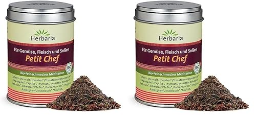 Herbaria Petit Chef bio 75g M-Dose – fertige Bio-Gewürzmischung mediterrane Nudelsoßen, Eintöpfe, Gemüsesuppen & Ratatouille - mit erlesenen Zutaten – in nachhaltiger Aromaschutz-Dose (Packung mit 2) von Herbaria