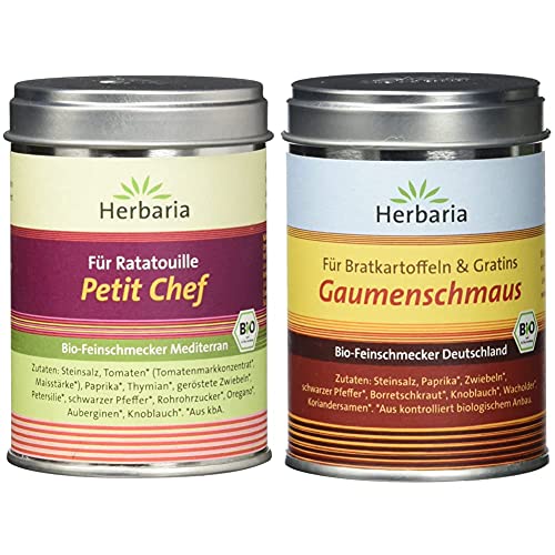 Herbaria Petit Chef für Ratatouille, Bio Feinschmecker Mediterran, 75 g & "Gaumenschmaus" Bratkartoffelgewürz, 100 g - Bio von Herbaria