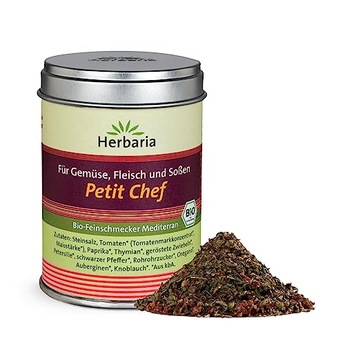 Herbaria Petit Chef bio 75g M-Dose – fertige Bio-Gewürzmischung mediterrane Nudelsoßen, Eintöpfe, Gemüsesuppen & Ratatouille - mit erlesenen Zutaten – in nachhaltiger Aromaschutz-Dose von Herbaria