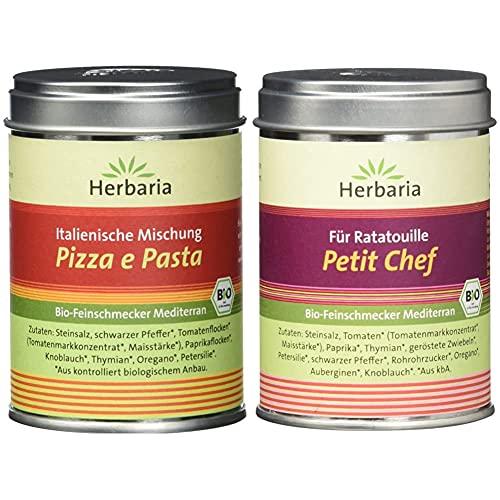 Herbaria "Pizza e Pasta" italienische Mischung, 1er Pack (1 x 100 g Dose) - Bio & Petit Chef für Ratatouille, Bio Feinschmecker Mediterran, 75 g von Herbaria