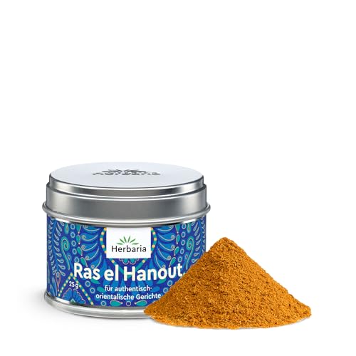 Herbaria Ras el Hanout bio 25g S-Dose – fertige Bio-Gewürzmischung für authentische orientalische Gerichte - mit 15 erlesenen Zutaten - in nachhaltiger Aromaschutz-Dose von Herbaria