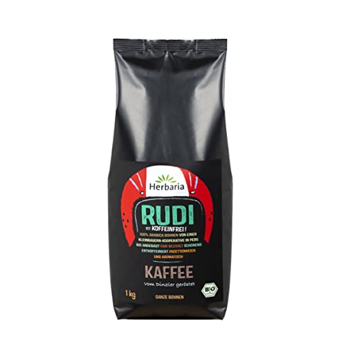 Herbaria Rudi Kaffee entkoffeiniert ganze Bohne BIO, 1er Pack (1 x 1 kg) von Herbaria