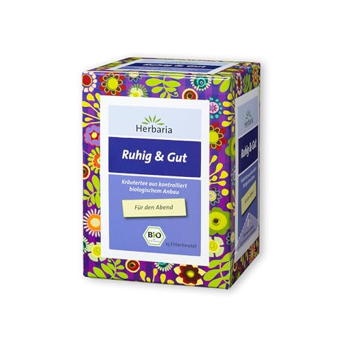 Herbaria Ruhig & Gut Tee bio 15FB – 100% Bio-Kräutertee im Filterbeutel – entspannende Kräuterteemischung, ideal für den Abend – natürlich wohltuender Teegenuss von Herbaria