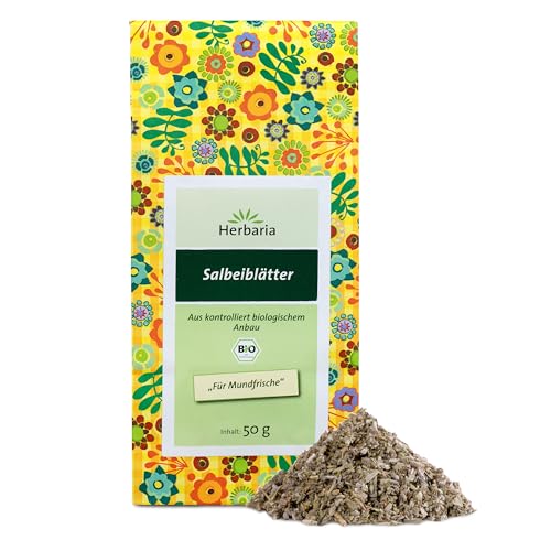Herbaria Salbeiblätter Tee bio 50g – loser Bio-Kräutertee – Bio-Salbeitee lose – Bio-Salbeiblätter getrocknet und grob geschnitten – für natürlich guten Teegenuss von Herbaria
