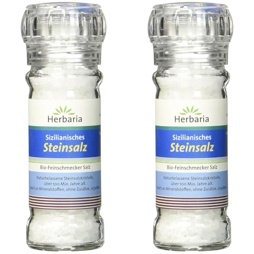 Herbaria Sizilianisches Steinsalz, 2er Pack (1 x 100 g Glasmühle) von Herbaria