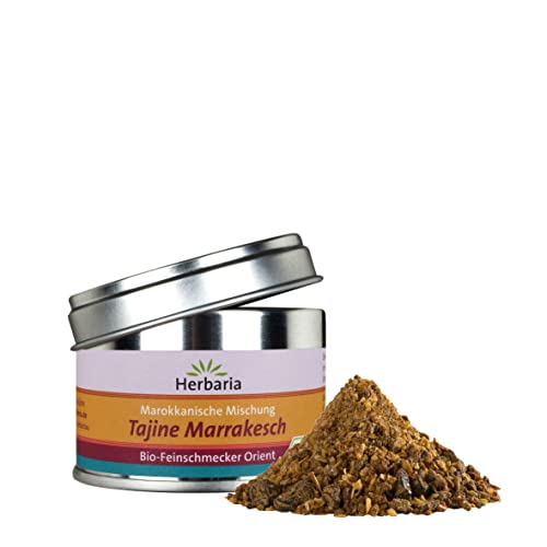 Herbaria Tajine Marrakesch bio 40g S-Dose - fertige Bio-Gewürzmischung für marokkanische Tajine-Gerichte mit erlesenen Zutaten - in nachhaltiger Aromaschutz-Dose von Herbaria