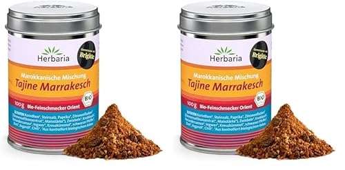 Herbaria Tajine Marrakesch bio 100g M-Dose - fertige Bio-Gewürzmischung für marokkanische Tajine-Gerichte mit erlesenen Zutaten - in nachhaltiger Aromaschutz-Dose (Packung mit 2) von Herbaria