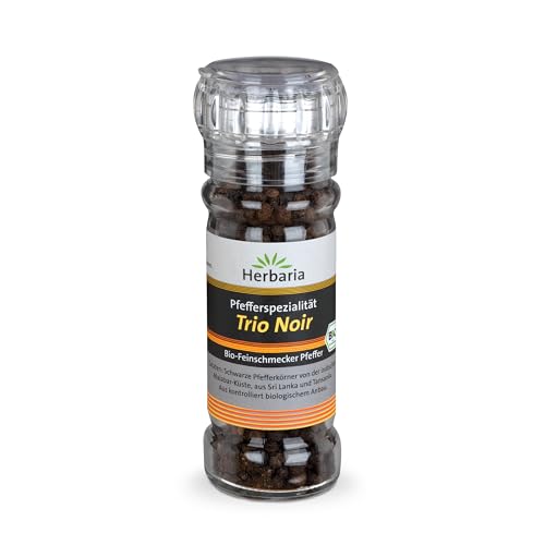 Herbaria Trio Noir Bio Pfeffer, Pfeffermühle, schwarze Pfeffermischung aus biologischem Anbau von drei verschiedenen Regionen, 50g von Herbaria