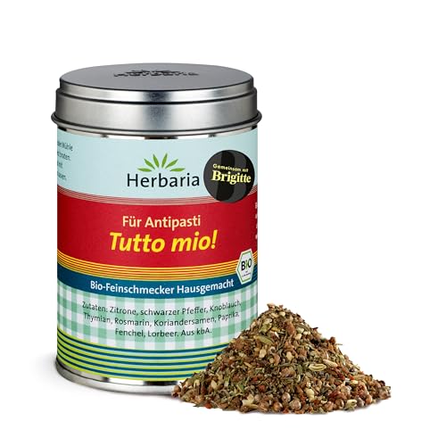Herbaria Tutto mio! bio 65g M-Dose – fertige Bio-Gewürzmischung für Antipasti, eingelegtes Gemüse und mediterrane Salate und Suppen - mit erlesenen Zutaten – in nachhaltiger Aromaschutz-Dose von Herbaria