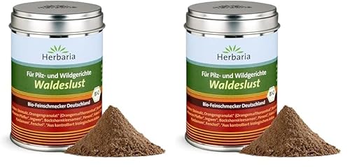 Herbaria Waldeslust bio 120g M-Dose – Pilz- & Wildgewürz - fertige Bio-Gewürzsalz für Wild, Wildgeflügel & Pilzgerichte – in nachhaltiger Aromaschutz-Dose (Packung mit 2) von Herbaria