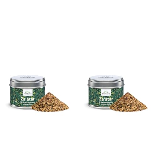Herbaria Za'atar bio 25g S-Dose – fertige orientalische Bio-Gewürzmischung für klassische Gerichte der Levante Küche - mit erlesenen Zutaten - in nachhaltiger Aromaschutz-Dose (Packung mit 2) von Herbaria