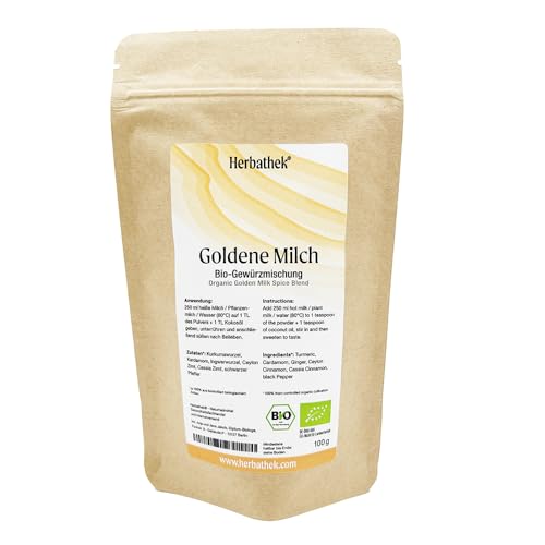 Goldene Milch Bio-Gewürzmischung von Herbathek, Kurkuma-Kardamom-Ingwer Mischung, 100g von Herbathek NATÜRLICH GESUND