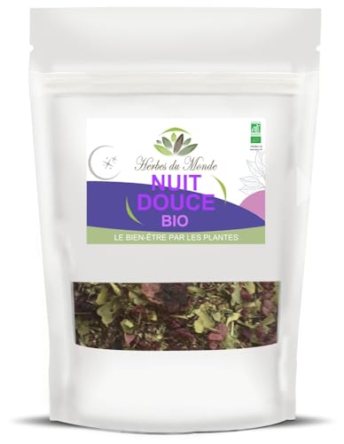 Herbes du Monde – Bio-Kräutertee „Süße Nacht“ – Beruhigender Anti-Stress-Bio-Aufguss – Natürliche Pflanzenmischung – 1 Beutel mit 50 g, AB-zertifiziert von Herbes du Monde