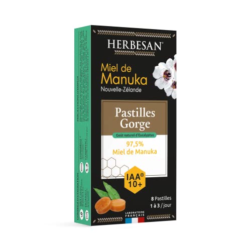 8 pastilles gorge 97,5% miel de Manuka arôme eucalyptus von Herbesan