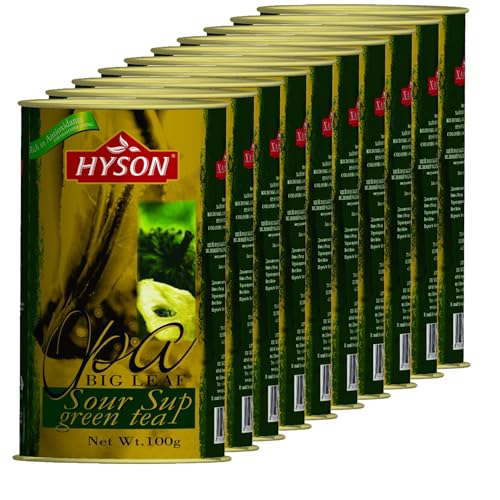 Anoda OPA Sour Sup Ceylon Grüntee - Ganze Blätter, 10x 100g Ovale Dosen von Herbosus