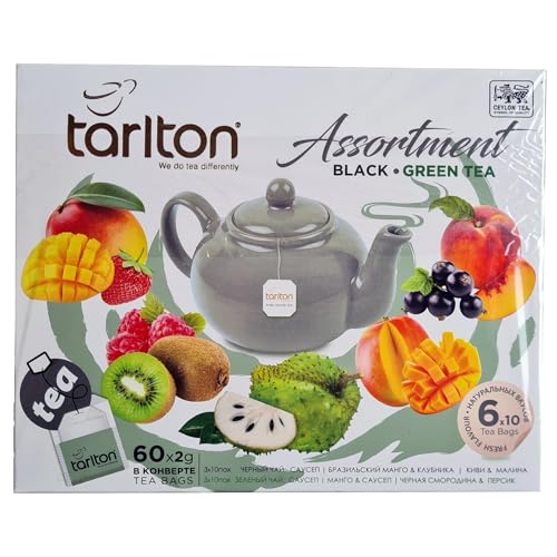 Tarlton Assortment Black & Green Tea – 60 Teebeutel à 2g – Ceylon-Tee mit natürlichen Aromen in 6 Geschmacksrichtungen Tarlton Assortment Black & Green Tea – 60 Teebeutel à 2g – Ceylon-Tee mit natürlichen Aromen in 6 Geschmacksrichtungen von Herbosus