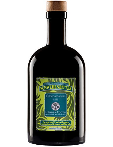 Schwedenbitter Original • Kräuterbitter aus 22 Kräuter & Wurzeln • Schwedenkräuter Groß • nach Maria Treben Original • vegan • Magenbitter Bittertropfen Bitterstoffe • 500ml von HERBSNROOTS
