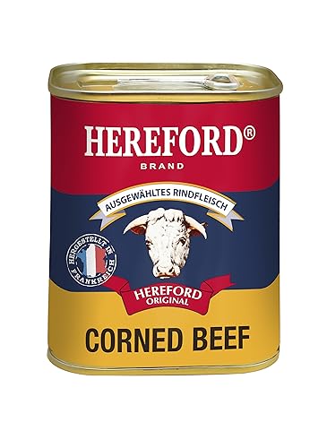 Hereford Corned Beef 200 g I gepökeltes Rindfleisch zerkleinert und in eigenem Saft gekocht I original Hereford Corned Beef I ausgewähltes Rindfleisch Hereford Corned Beef 200 g I gepökeltes Rindfleisch zerkleinert und in eigenem Saft gekocht I original Hereford Corned Beef I ausgewähltes Rindfleisch von Hereford