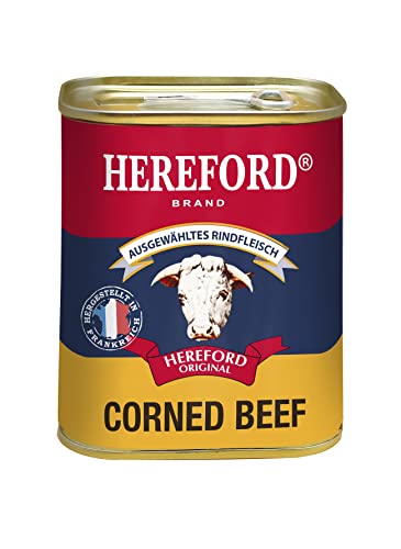 Hereford Corned Beef 340 g I gepökeltes Rindfleisch zerkleinert und in eigenem Saft gekocht I original Hereford Corned Beef I ausgewähltes Rindfleisch von Hereford
