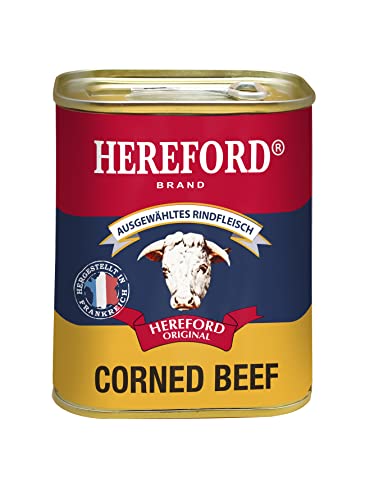 Hereford Corned Beef 340 g I gepökeltes Rindfleisch zerkleinert und in eigenem Saft gekocht I original Hereford Corned Beef I ausgewähltes Rindfleisch Hereford Corned Beef 340 g I gepökeltes Rindfleisch zerkleinert und in eigenem Saft gekocht I original Hereford Corned Beef I ausgewähltes Rindfleisch von Hereford