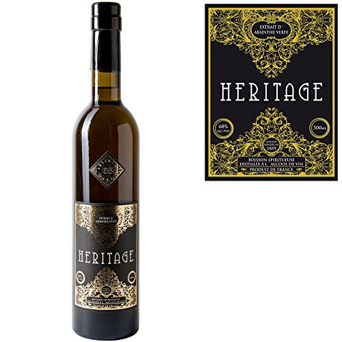 Absinth Heritage Verte | Mit Silbermedaille prämiert | Premium Qualität mit Weinalkohol destilliert | Original Rezeptur | 68% (1x 0,5 l) von Heritage