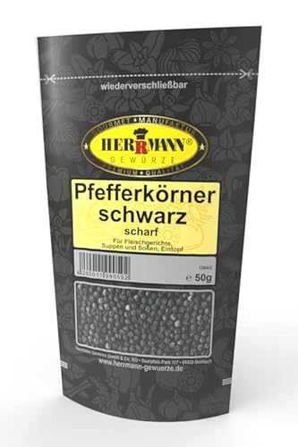Pfefferkörner schwarz, scharf 50g ohne Zusatzstoffe ohne Glutamat von Herrmann Gewürze