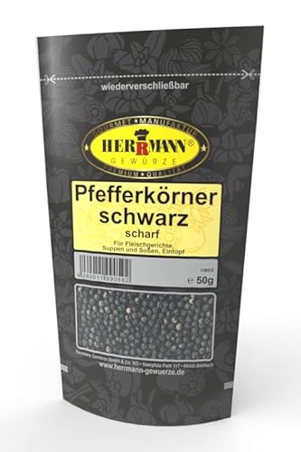 Pfefferkörner schwarz, scharf 50g ohne Zusatzstoffe ohne Glutamat von Herrmann Gewürze