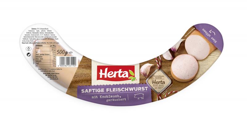 Herta Saftige Fleischwurst mit Knoblauch geräuchert von Herta