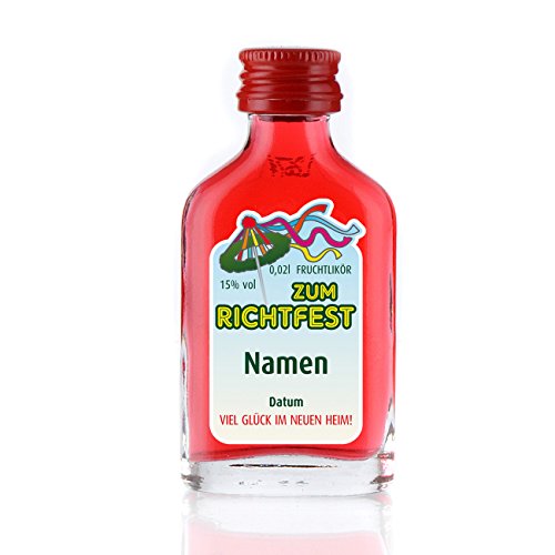 Herz & Heim® Schnaps zum Richtfest mit Namen und Datum personalisiertes Etikett von Herz & Heim