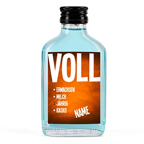 Herz & Heim® Likör mit Namensaufdruck zum 18. Geburtstag - VOLLjährig Oranges Etikett von Herz & Heim