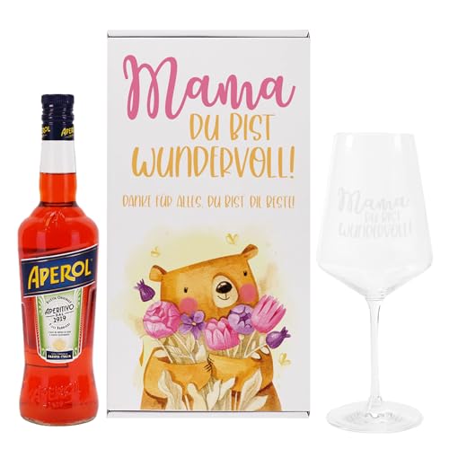 Geschenkset Mama du bist wundervoll – Glas mit Gravur und 700 ml Aperol Aperitif – Geschenk zum Muttertag oder Geburtstag – personalisierte Geschenkbox mit Watercolor-Motiv – Spülmaschinengeeignet Geschenkset Mama du bist wundervoll – Glas mit Gravur und 700 ml Aperol Aperitif – Geschenk zum Muttertag oder Geburtstag – personalisierte Geschenkbox mit Watercolor-Motiv – Spülmaschinengeeignet von Herz & Heim