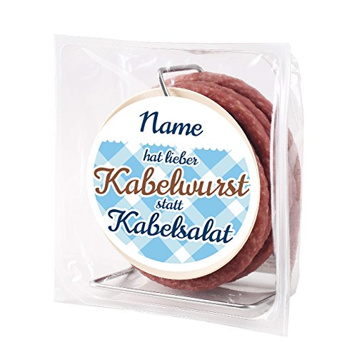 Herz & Heim® 3,5 Meter Salami Snack auf Kabeltrommel - mit Namen auf dem Etikett - Geschenk-Idee für Handwerker und Heimwerker von Herz & Heim