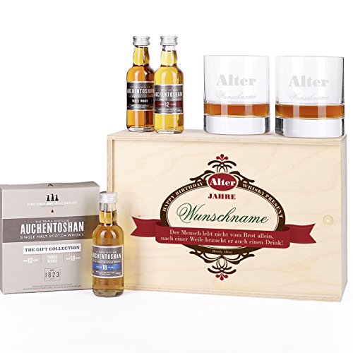 Herz & Heim® 6-tlg. Geschenkset Auchentoshan Whisky zum Geburtstag mit pers. Beschriftung von Herz & Heim